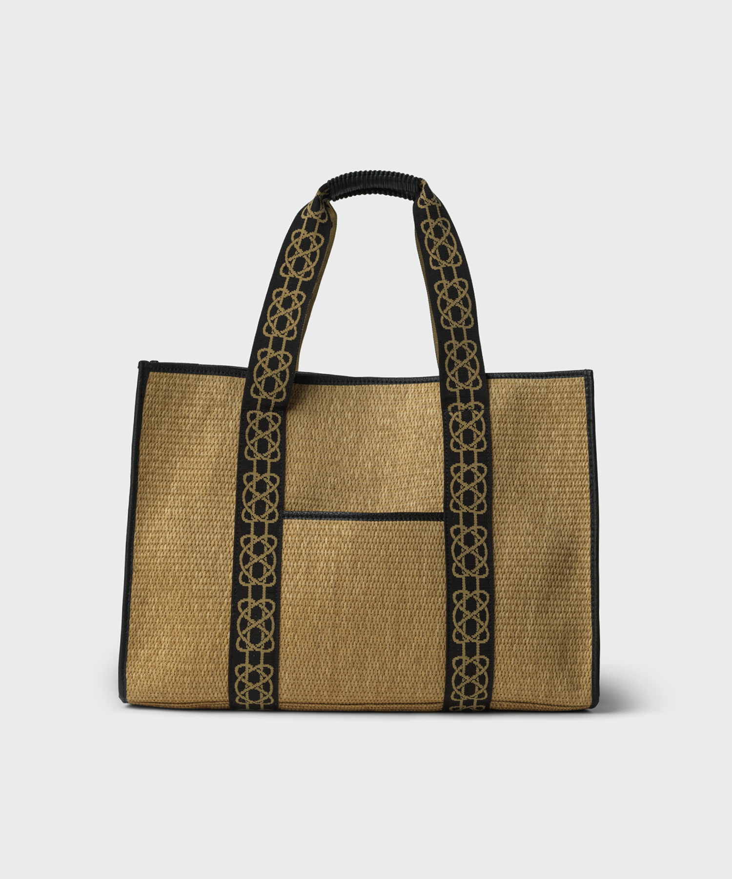 Tote in Black Leather & Straw - Callista Crafts