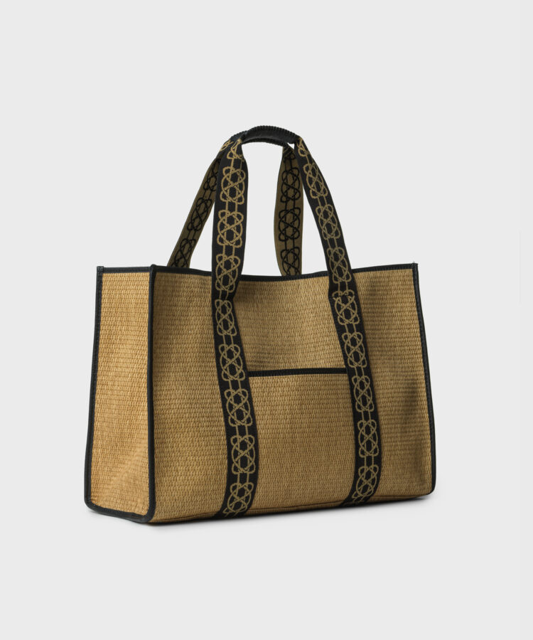 Tote in Black Leather & Straw - Callista Crafts